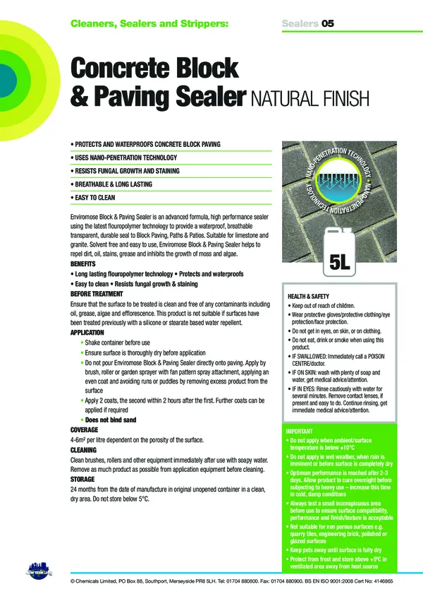 Concrete Block & Paving Sealer NATURAL FINISH Datasheet PDF 